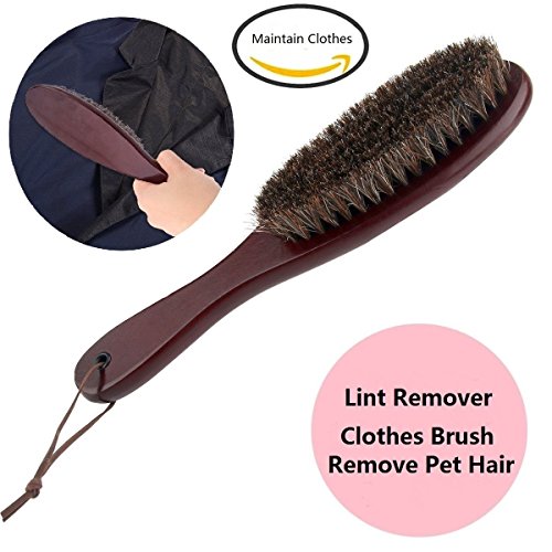 Clothes Brush Garment Brush Lint Remover Brush with Genuine Soft Horsehair and Wooden Handle for Coat Men Suits Shoes Jacket Furniture Car Mat and Pet Hair (1-Pack(Walnut Wood)) - size: 1 Count (Pack of 1)