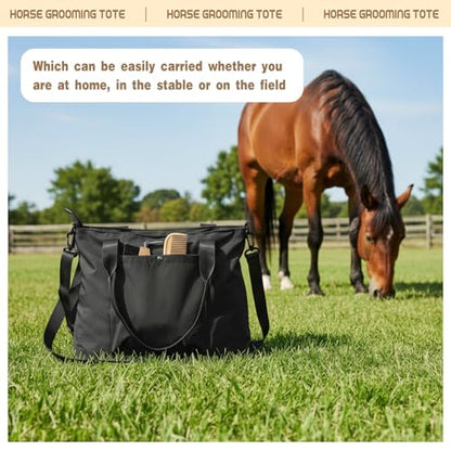 Abbylike 15 Pieces Horse Grooming Kit with Organizer Tote Bag Tack Room Supplies Horse Brush Sets Care Equine Cleaning Kit Shedding Grooming Massaging Tools(Black) - color: Black