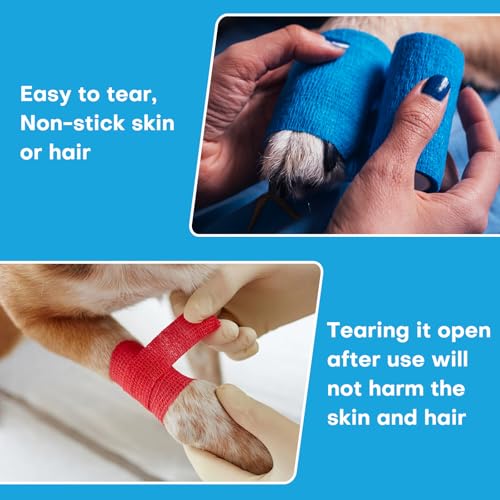 Self Adhesive Bandage Wrap, 2 Pack 2 Inch x 5 Yards Cohesive Tape, Elastic Wrap for Sports Injury, Athletic Training, First Aid, Animals (Skin Color)