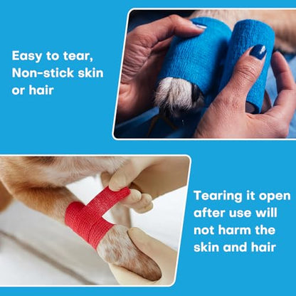 Self Adhesive Bandage Wrap, 2 Pack 2 Inch x 5 Yards Cohesive Tape, Elastic Wrap for Sports Injury, Athletic Training, First Aid, Animals (Skin Color)