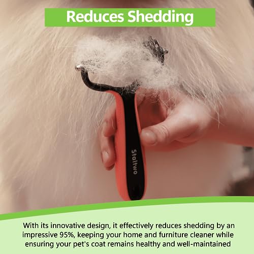 Staltwo Deshedding Dog Brush for Shedding, Undercoat Rake for Dog&Cat - color: Orange