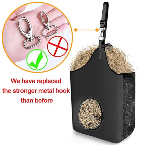 Hay Bag Hanging Goat Feeder Tote with Adjustable Strap - color: black-1