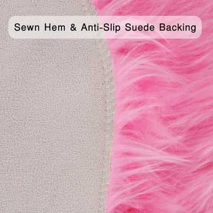 duduta Hot Pink Faux Sheepskin Runner Rugs 2x6 ft, Fluffy Fur Couch Covers - color: Hot Pink, size: 2' x 6'
