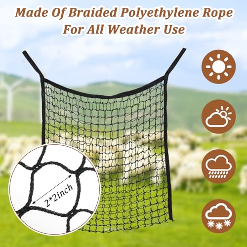 2 Pcs Horse Hay Net with Carabiners, Large Capacity Slow Feed Hay Bag for Horses, Durable Polyester Flat Feeder for Goats and Livestock (31.5" X 35.4")