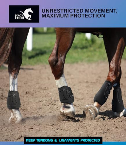 4/Pack Horse Jumping Boots, Open Front & Fetlock Boots for Jumping - color: Black