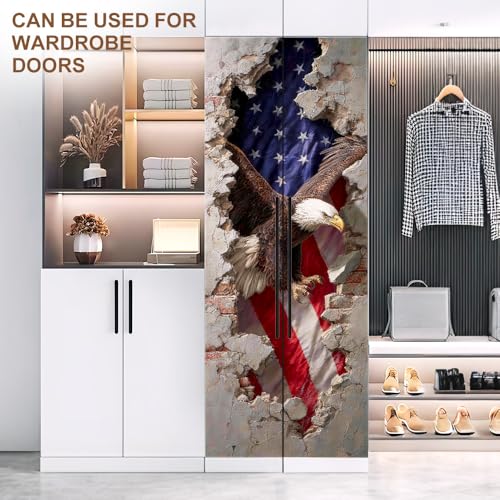 Patriotic Bald Eagle Door Mural, 3D Broken Wall Door Cover - color: Colorful2204