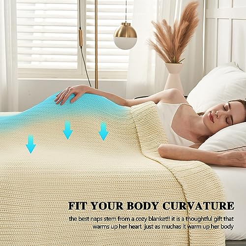 L'AGRATY Knitted Weighted Blanket 48"x72" 12lbs for Adults Cooling - color: Cream White, size: 48" x 72" | 12 lbs