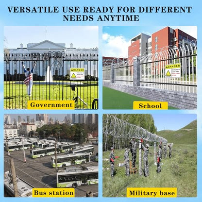 345 FT Razor Wire, 7 Rolls, Concertina Fencing with Warning Sign | Hot-dip galvanized steel, silver. For fence, wall, garden & commercial security. Easy to install. Durable & rust-resistant. - size: 345 FT, style: 7 Rolls