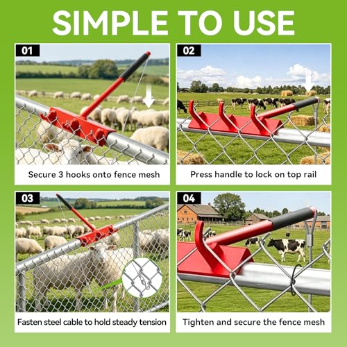 Heavy Duty Chain Link Fence Top Rail Stretcher Tool with 3 Hooks - color: Red