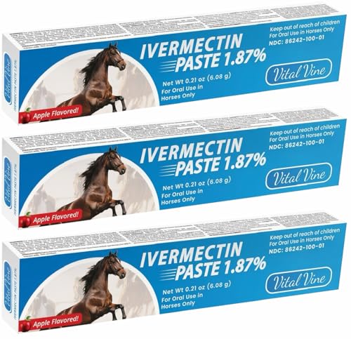 VITALVINE Ivermectin 1.87% Paste for Horses – Apple Flavor 6.08g Syringe, Treats Horses Up to 1250 lbs (3-Pack)