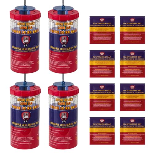 Long Jar Reusable Outdoor Fly Trap with 2 Flies Inn Attractant Baits (4 Pack, 1) - style: 4 PACK