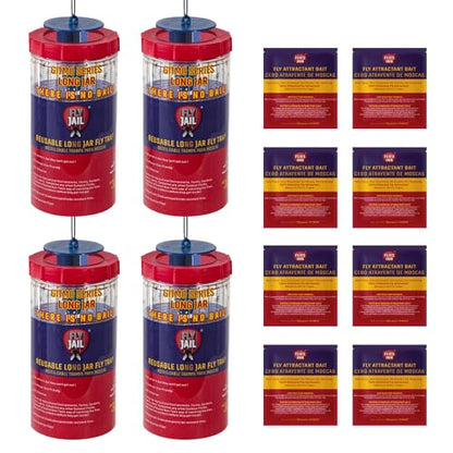 Long Jar Reusable Outdoor Fly Trap with 2 Flies Inn Attractant Baits (4 Pack, 1) - style: 4 PACK