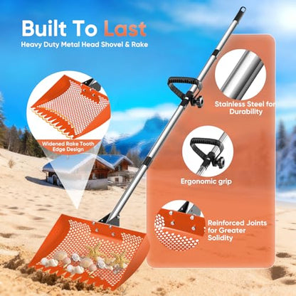 12inch Chicken Poop Scooper & Rake 2-in-1 with Adjustable Handle - color: Orange
