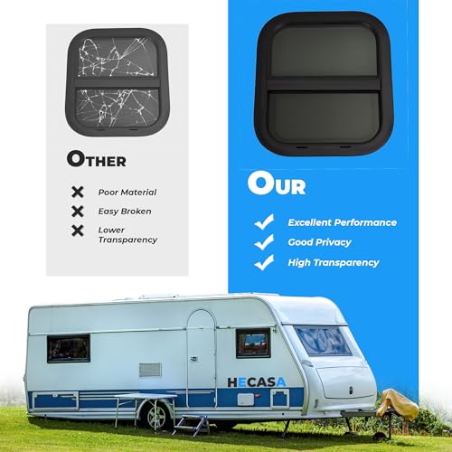 HECASA Universal 14" x 16" RV Window w/Screen Compatible with RV Camper Cargo Trailer Replacement Teardrop Vertical Slider Window Powder Coated Tinted Glass - size: 14" W x 16" H