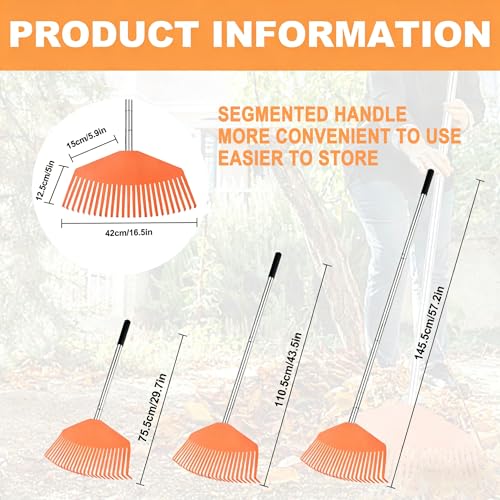 YEELOR Leaf Rake with 16.5‑inch Plastic Head | Compact & Lightweight, 57″Adjustable Handle, Gathers Leaves & Scattered Debris, Ideal for Small‑Scale Cleaning Tasks