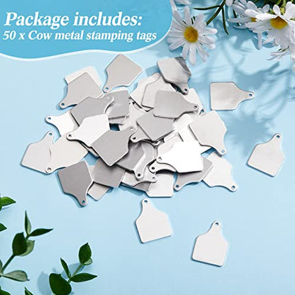 Zhengmy 50 Pieces Metal Cow Tag Blank Metal Stamping Blanks Aluminum Tiny Cattle Ear Tag with Hole for Handmade Number Dog Name ID Women Jewelry, 0.06 Inch Thick