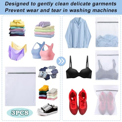 Vivifying 3Pcs Mesh Laundry Bags for Delicates, Honeycomb Mesh Wash Bags with Zipper for Washing Machine, Shoes, Lingerie, Socks and Stuffed Toys (Medium, 12.5 x 16Inches) - size: 3M(12.5" x 16")