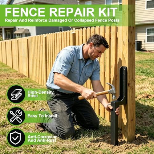Fence Post Repair Kit, Heavy Duty Fence Post Ground Spike Anchor - 4Pack - color: Black-4Pack