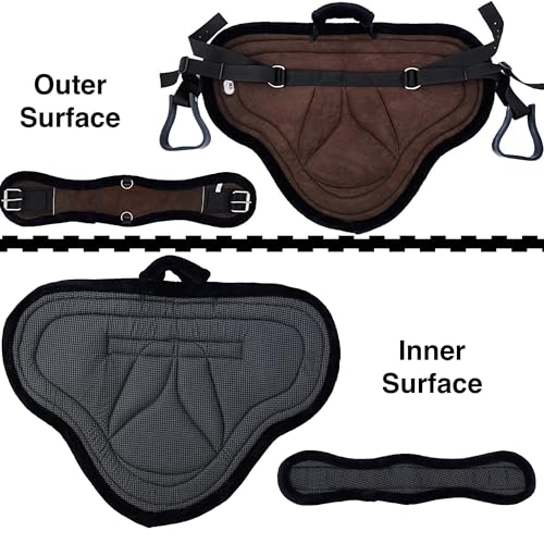 Majestic Ally Padded Suede Leather Bareback Pad Horse Riding Pad with Non Slip Breathable Girth & Stirrups - color: Red
