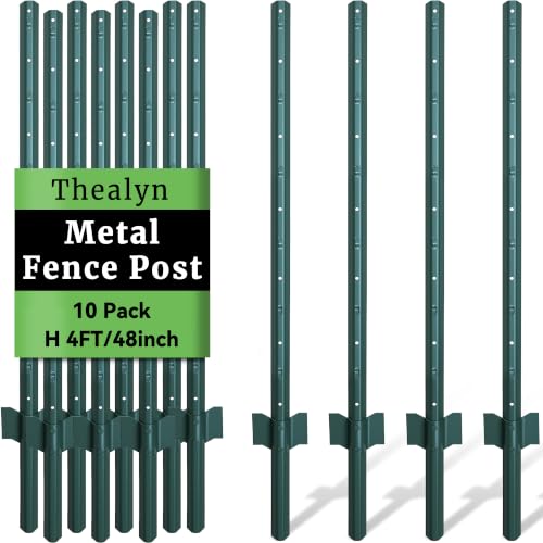 Thealyn Metal 10Pack 4FT Fence Posts for Wire Fencing Heavy Duty U Post - size: 4 Feet