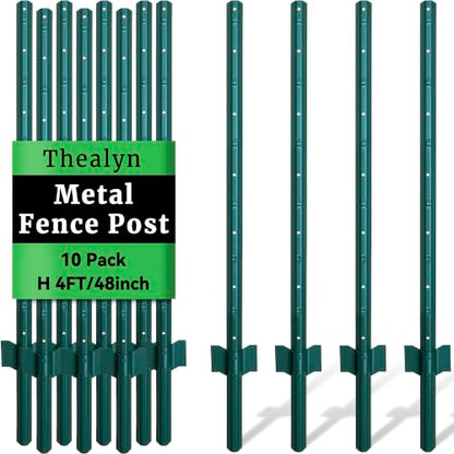 Thealyn Metal 10Pack 4FT Fence Posts for Wire Fencing Heavy Duty U Post - size: 4 Feet