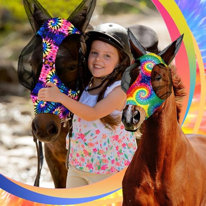 Frienda 4 Pcs Horse Fly Mask with Ears Mesh Comfort, Tie-dye, Medium - size: Medium