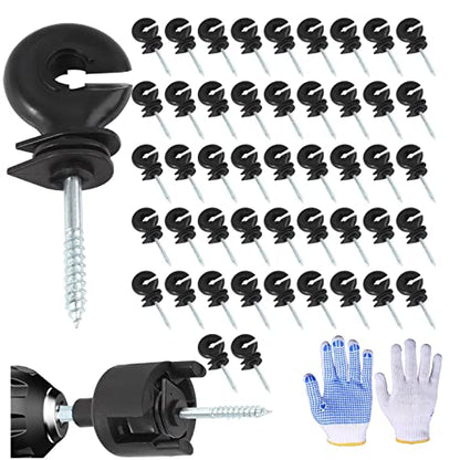 100Pcs Black Electric Fence Insulator Screw-in Insulator Fence Ring Post Wood Post insulators and 1 Pc Free Insulator Socket Tool(Grid System Accessories for Animal Husbandry Electronic) - style: M1