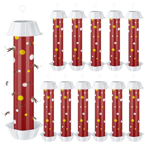 12 Pcs Sticky Fly Trap Fly Stick Indoor Outdoor Long Lasting Adhesive Fly Catcher with Hanging Hook for Wasps Gnats Bugs Insects Moths Fruit Flies Mosquitoes Spiders Fleas (Red, White) - color: Red, White