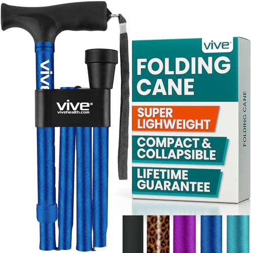 Vive Folding Cane - Foldable Walking Cane for Men, Women - Fold-up - color: Blue