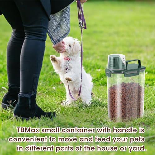 TBMax Small Dog Food Storage Container 3 Qt with Cat Food Can Cover and Mixing Spoon, Portable Travel Pet Food Dispenser with Large Spout and Cup -Bottle Green - color: Dark Green 3Qt