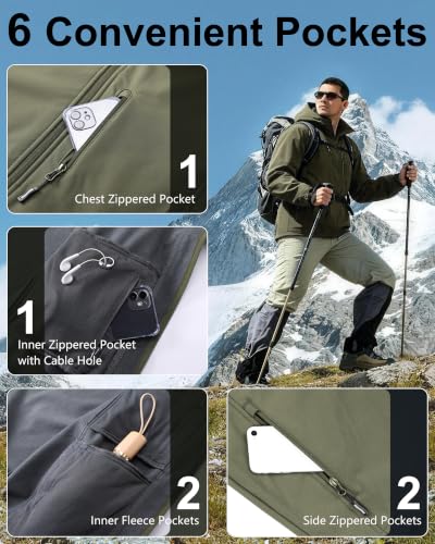Outdoor Ventures Men's Softshell Jacket Waterproof Fleece Rain Shell Coat - color: Olive Green, size: Medium