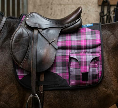 Horse English All-Purpose Neoprene Shock Absorbing Plaid Saddle Pad 72TS29 - color: Pink Plaid