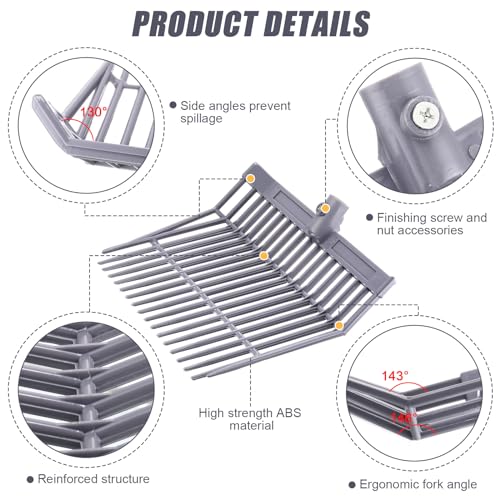 Lasnten 6 Pcs Manure Fork Head Bulk 18 Tines Pitch Fork Replacement Head with Screws and Nuts Durable Stable ABS Plastic for Horse Stall Picking up Manure