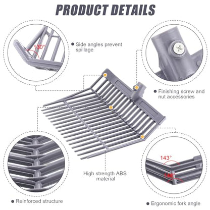 Lasnten 6 Pcs Manure Fork Head Bulk 18 Tines Pitch Fork Replacement Head with Screws and Nuts Durable Stable ABS Plastic for Horse Stall Picking up Manure