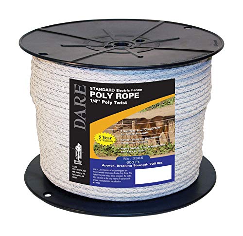 Dare Electric Fence Poly Rope, White, 6mm x 600-Ft.