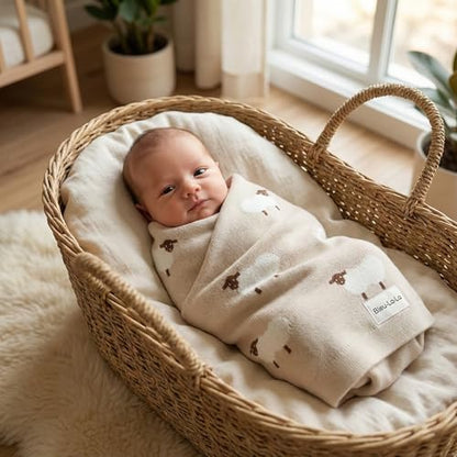 Baby Swaddle Blanket - 100% Luxury Cotton Knit Soft Cozy Lightweight Unisex Receiving Stroller Quilt Blanket for Shower Gift Registry for Newborns Infants Toddlers (Sheep - Khaki) - color: 01 - Sheep - Khaki