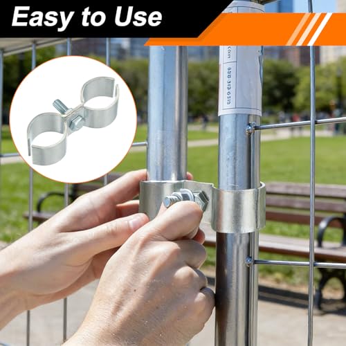 HARFINGTON 6pcs Chain Link Fence Panel Clamps 1-11/32" Galvanized Dog Kennel Clamps Fence Connector Temporary Dog Cage Hardware Parts with Bolts and Nuts for Round Pipe Panel Frame Cage - size: 1-11/32"