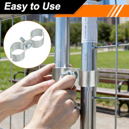 HARFINGTON 6pcs Chain Link Fence Panel Clamps 1‑1/2" Galvanized Dog Kennel Clamps Fence Connector Temporary Dog Cage Hardware Parts with Bolts and Nuts for Round Pipe Panel Frame Cage - size: 1‑1/2"