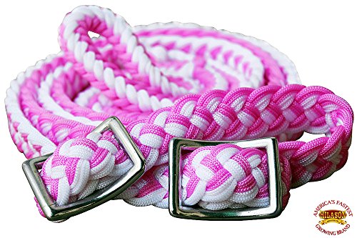 HILASON Braided Poly Barrel Horse Racing Reins Flat Grip Knots 1" X 8Ft | Rein Gifts - color: Pink-White