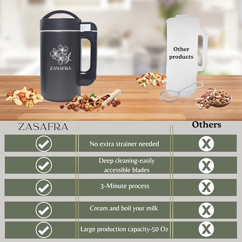 8-in-1 Nut Milk Maker Machine, 50oz/1.5L Almond Milk Maker with Built-In Strainer (No Mesh Bags), Stainless Steel Blender for Vegan Oat, Soy, Cashew & Pistachio Milk, Soups & Smoothies