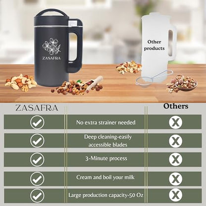 8-in-1 Nut Milk Maker Machine, 50oz/1.5L Almond Milk Maker with Built-In Strainer (No Mesh Bags), Stainless Steel Blender for Vegan Oat, Soy, Cashew & Pistachio Milk, Soups & Smoothies