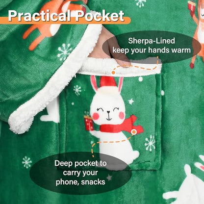 Catalonia Sherpa Wearable Blanket with Sleeves and Pocket for Adults - color: Ribbit Deer Green, size: Standard Pocket