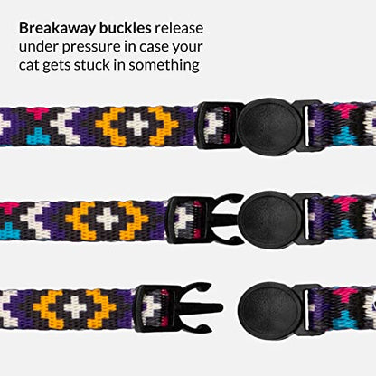 Aztec Pattern Cat Collar 2-Pack, Breakaway (Blue + Purple) - color: Blue & Purple