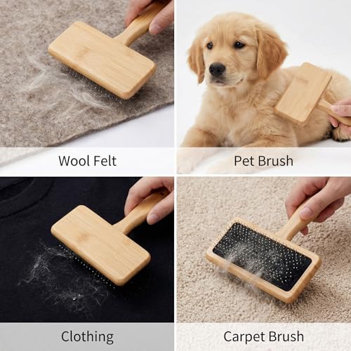 2 Pcs Wooden Wool Carders Wool Comb Needle Felting Tools Carpet Rake Cashmere Comb Needle Felting Carding Brushes Tools Dog Slicker Brush for Craft Felt Project, Spinning Crafts, Pet Grooming