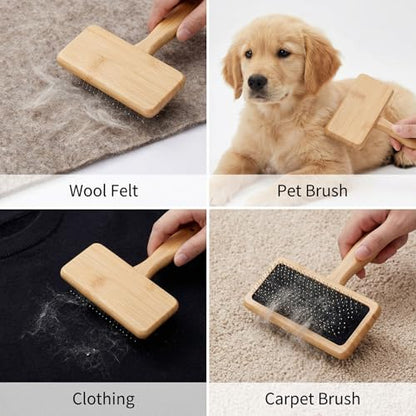 2 Pcs Wooden Wool Carders Wool Comb Needle Felting Tools Carpet Rake Cashmere Comb Needle Felting Carding Brushes Tools Dog Slicker Brush for Craft Felt Project, Spinning Crafts, Pet Grooming