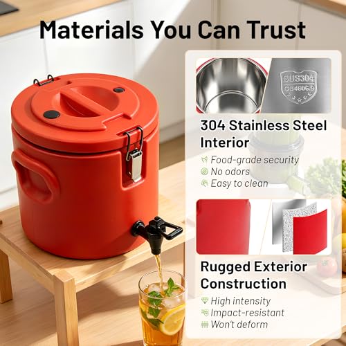 4Gal Insulated Beverage Dispenser Heavy Duty Stainless Steel Coffee Carrier with Spigot and Handle, Commercial Thermal Container for Hot & Cold Drinks, Juice, Iced Tea, Milk,Catering Party Camping - size: 4 Gallon