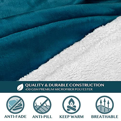 PAVILIA Sherpa Wearable Blanket with Sleeves and Pocket, Plush Thick Cozy Body Blanket Wrap for Adult Women Men, Christmas Gift for Wife Mom, Teal Blue - color: Sea Blue