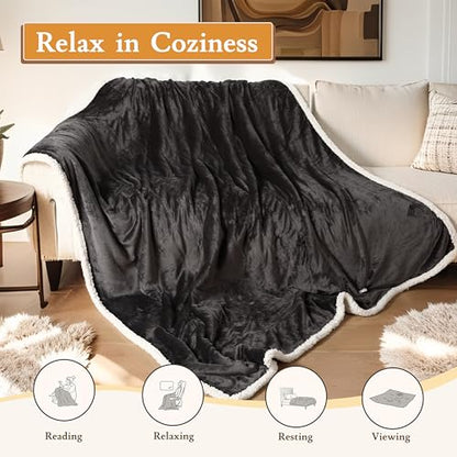 Electric Heated Blanket 50"×60" Throw Size, Plush, Smooth & Fluffy Microplush for Bed, Sofa, Office, 4 Heating Levels & 3H Auto-Off, Machine Washable, Full Body Warmth - Dark Gray - color: 01-dark Gray, size: Throw Size ( 50"x60" )