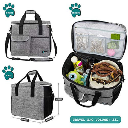 PetAmi Dog Travel Bag Organizer, Pet Supplies Tote Diaper Bag, Gray Large - color: Grey, size: Large - 15.5"L x 9.5"W x 14.0"H
