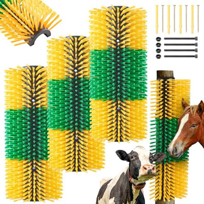 3 Pack Livestock Scratching Brush, Green and Yellow - color: Green and Yellow